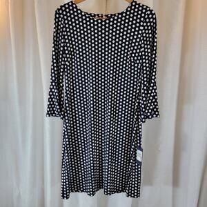 NWT Women's Navy White Polka Dot 3/4 Sleeve Shift Dress Zip Sz 12 Hilfiger